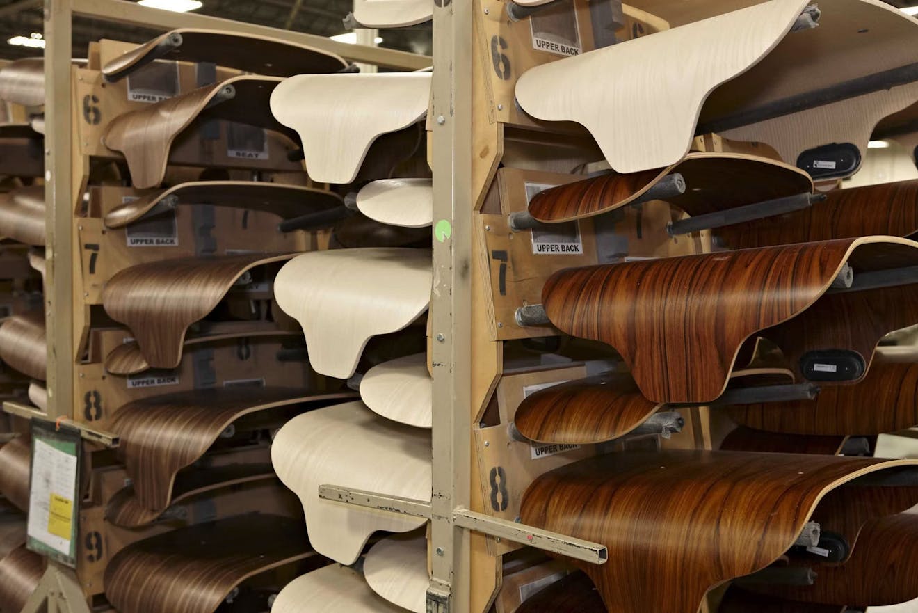 Eames Lounge Chair in production via Herman Miller